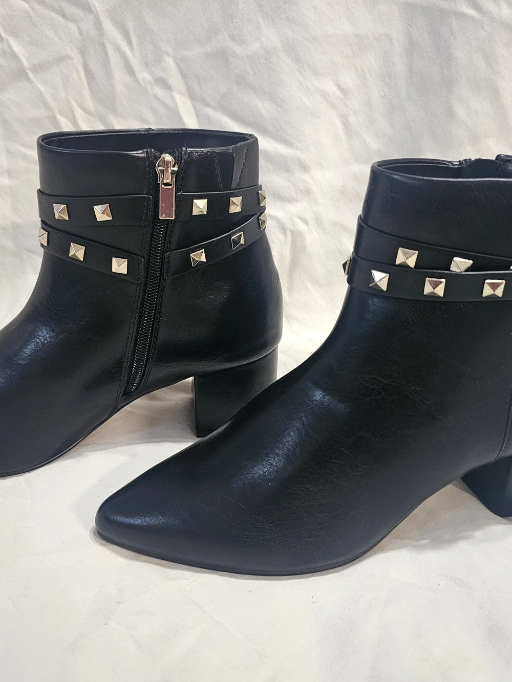 Women's Black Leather Ankle Boot with Studded Strap